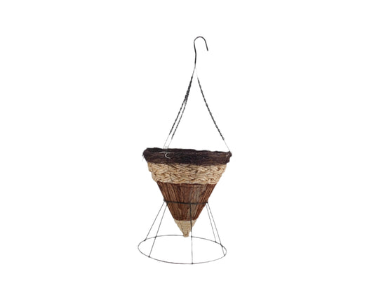 14" Wicker & Bark Rd Hanging Cone With Stand & Hanger #4A