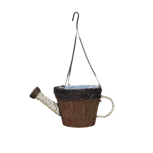 Wicker & Bark Watering Can  W/ Solid Deco Chain Hanger #26A
